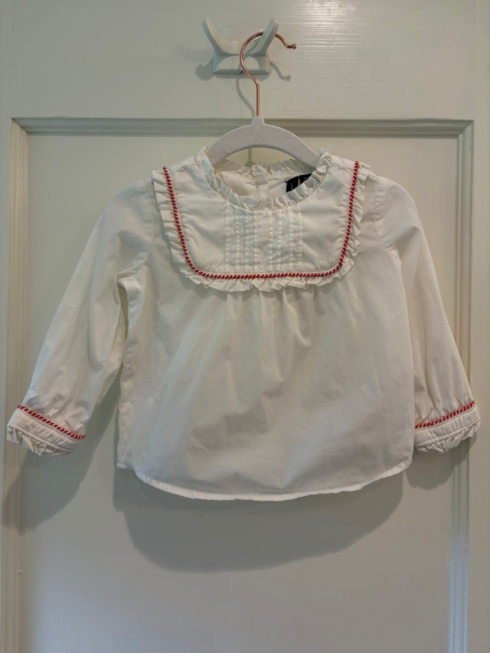 Janie and Jack White Pintuck Vintage Look Blouse with Red Cord Accent 12-18m